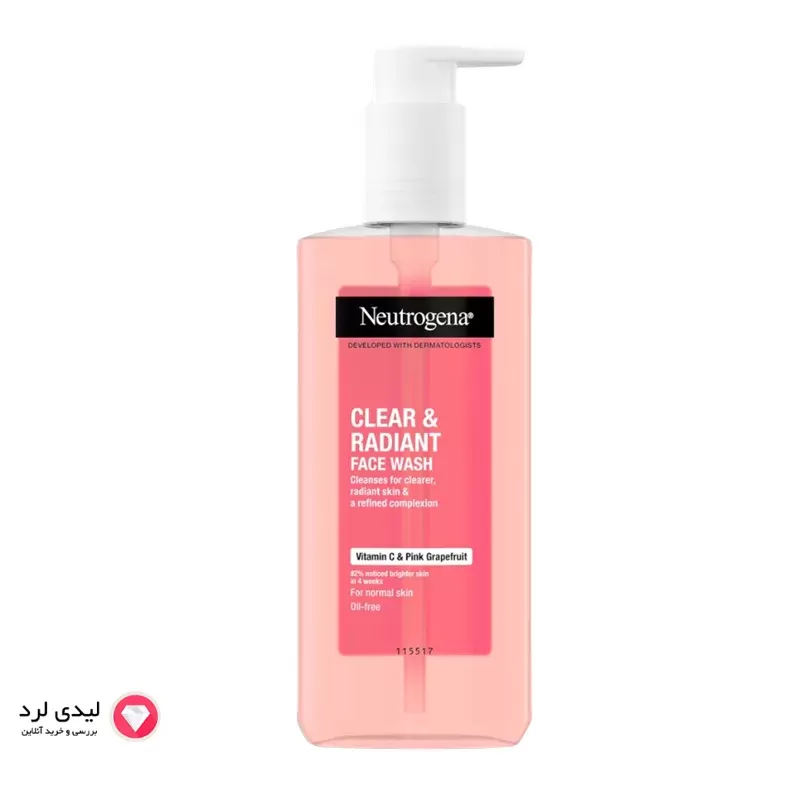 ژل شستشوی صورت نوتروژینا گریپ فروت مدل Clear and Radiant پوست نرمال حجم 200 میلی لیتر