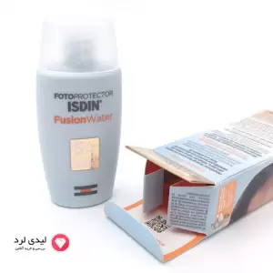 کرم ضد آفتاب بی رنگ ایزدین SPF50 مدل Fusion Water 5 Daily مناسب انواع پوست حجم 50 میلی لیتر پک NEW FORMULA